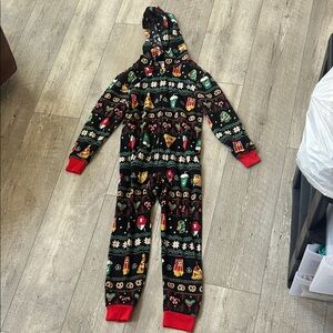 Cat & Jack Black Holiday Icon Hooded One-Piece Footie with Red Trim